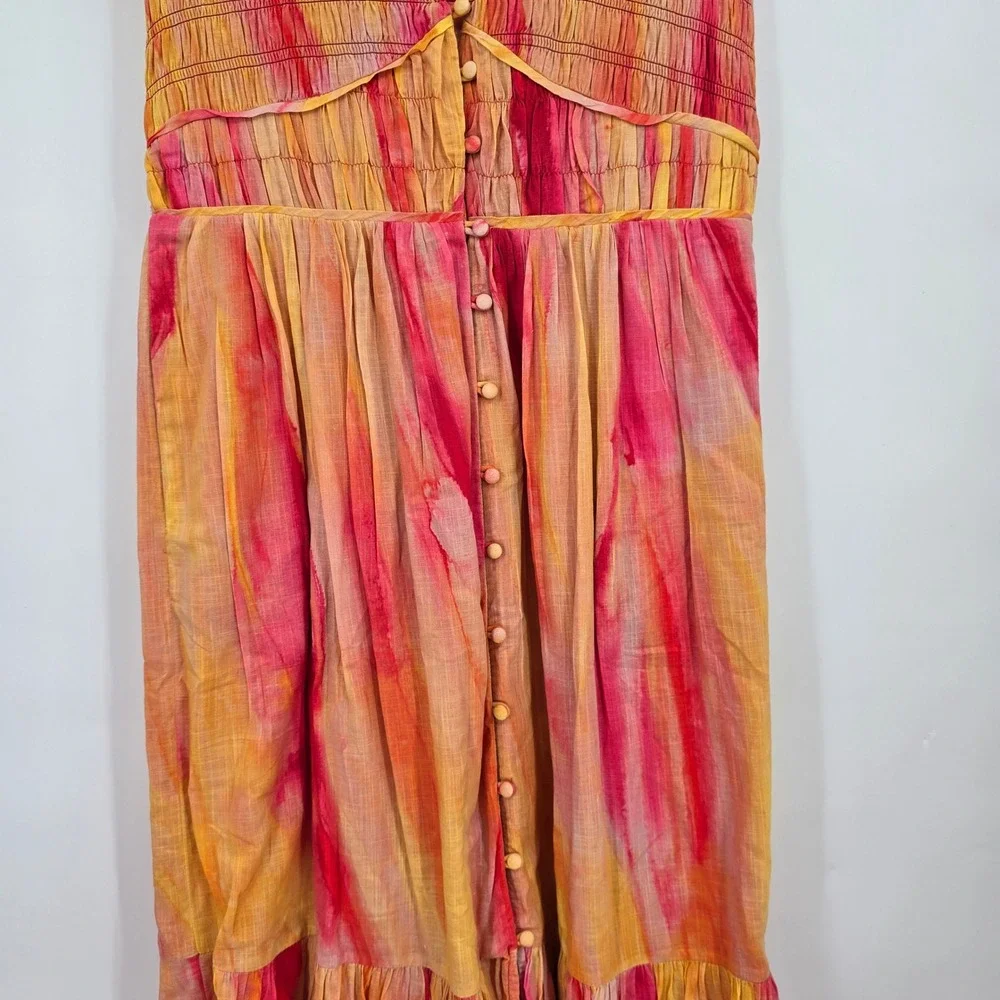 Anthropologie Watercolor Smocked Maxi Dress Peregrine Midi Boho Flutter Sleeve - Picture 8 of 12